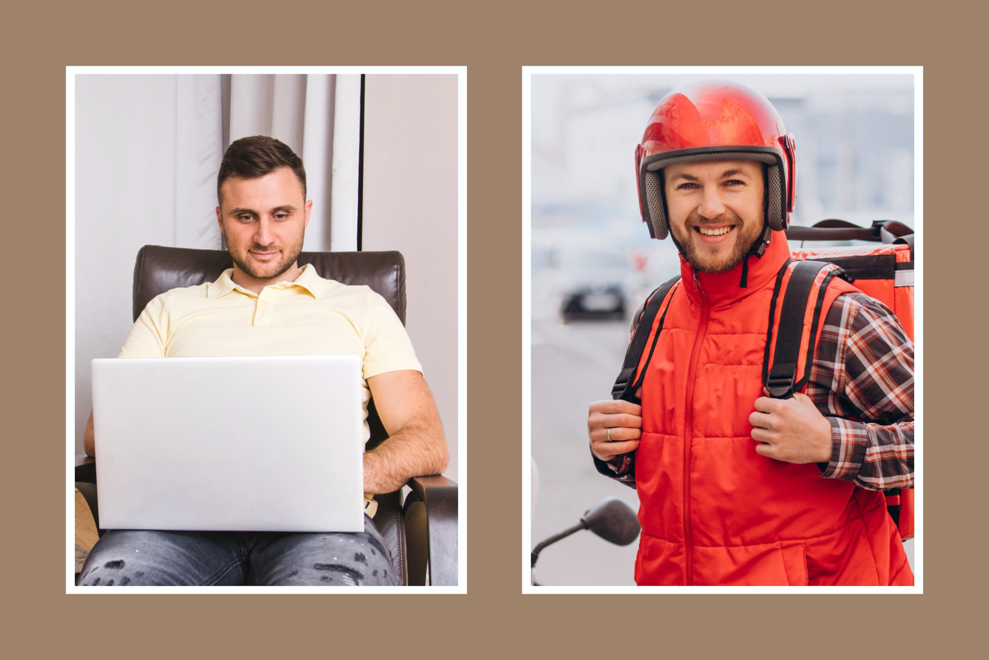 image of a remote worker and a delivery rider in the gig economy workers industry