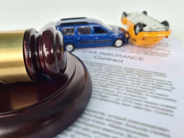 Gavel judge with car accident litigation for insurance coverage claim. Car accident and judgment