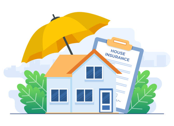 Flat-style vector illustration of Home insurance flat illustration vector template, Property security, Financial protection, Real estate insurance policy concept for website banner, online advertisement, marketing material, business presentation, poster, landing page, and infographic